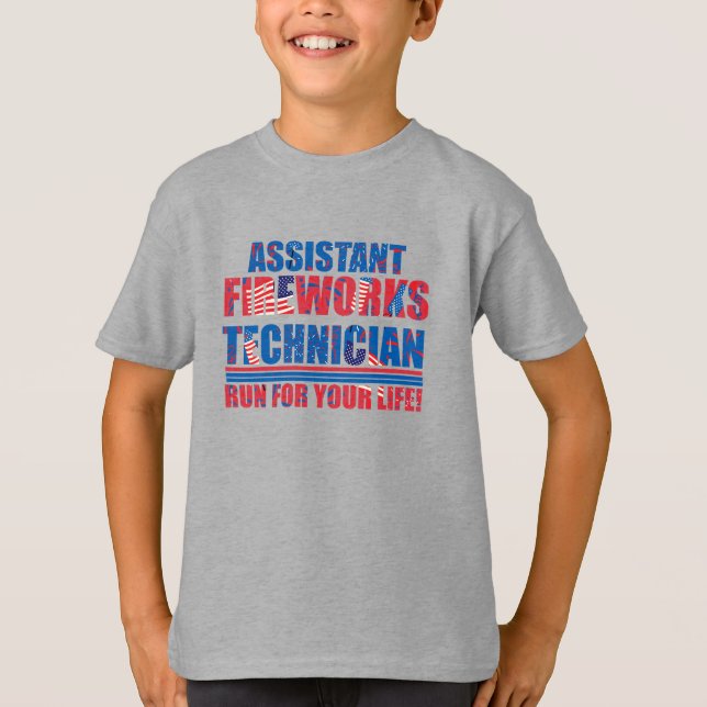 Assistent fyrverkeritekniker lustig 4:e July T Shirt (Framsida)