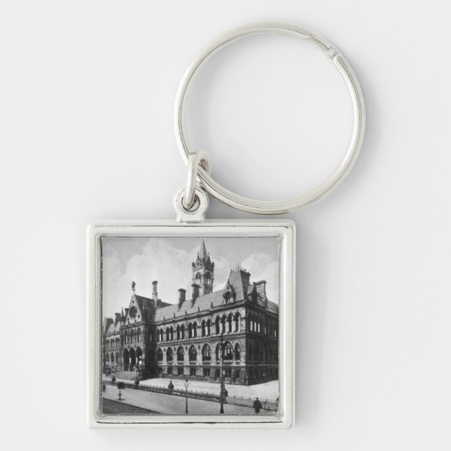 Assizedomstolar, Manchester, c.1910 Fyrkantig Silverfärgad Nyckelring (Framsidan)