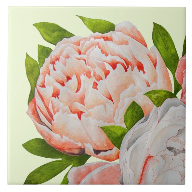 Assorted Peonies on a Ceramic Tile (A) Kakelplatta (Framsidan)