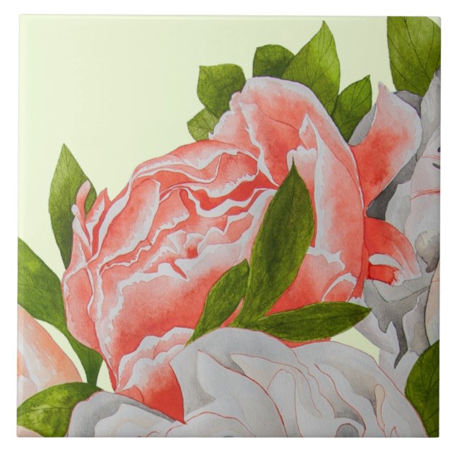 Assorted Peonies on a Ceramic Tile (B) Kakelplatta (Framsidan)