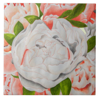 Assorted Peonies on a Ceramic Tile (E) Kakelplatta