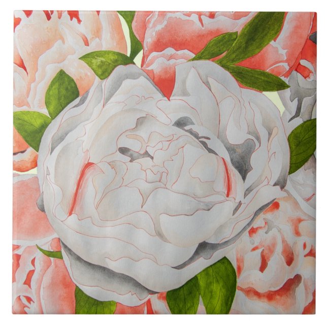 Assorted Peonies on a Ceramic Tile (E) Kakelplatta (Framsidan)