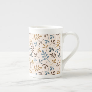 Assorterad Löv Mönster Blues Brown Guld Cream Benporslin Mugg