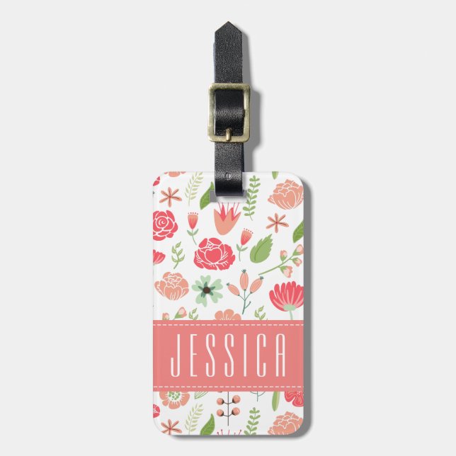 Assorterad Pastel Flowers White Background Bagagebricka (Vertikal Framsida)