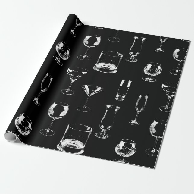 Assorterat glas i vitt på svart presentpapper (Utrullad)