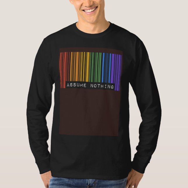 Assume Nothing Barcode Gay Pride Flag Coming Out I T Shirt (Framsida)