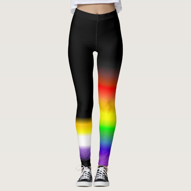 Assymetrisk nonbinary glad regnbågepride sjunker leggings (Framsida)