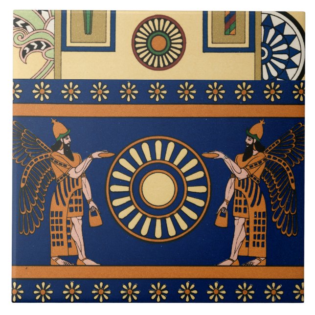 Assyrian Deity Called an Apkallu or Winged Genius Kakelplatta (Framsidan)