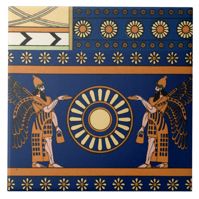 Assyrian Deity Called an Apkallu or Winged Genius Kakelplatta (Framsidan)