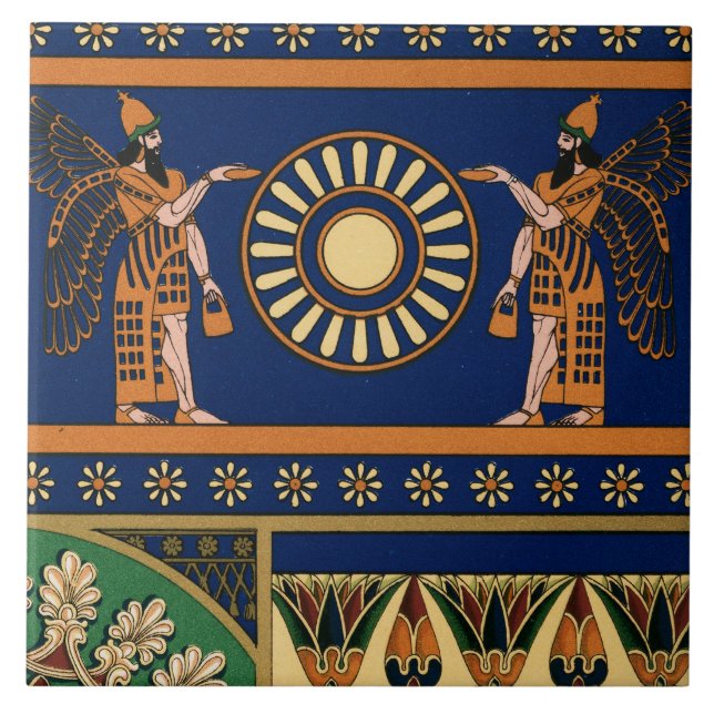 Assyrian Deity Called an Apkallu or Winged Genius Kakelplatta (Framsidan)