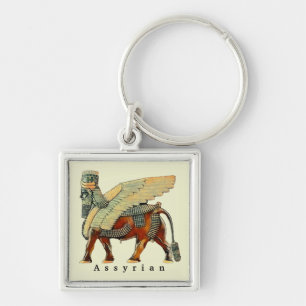 Assyrian Lamassu Art Keychain Fyrkantig Silverfärgad Nyckelring