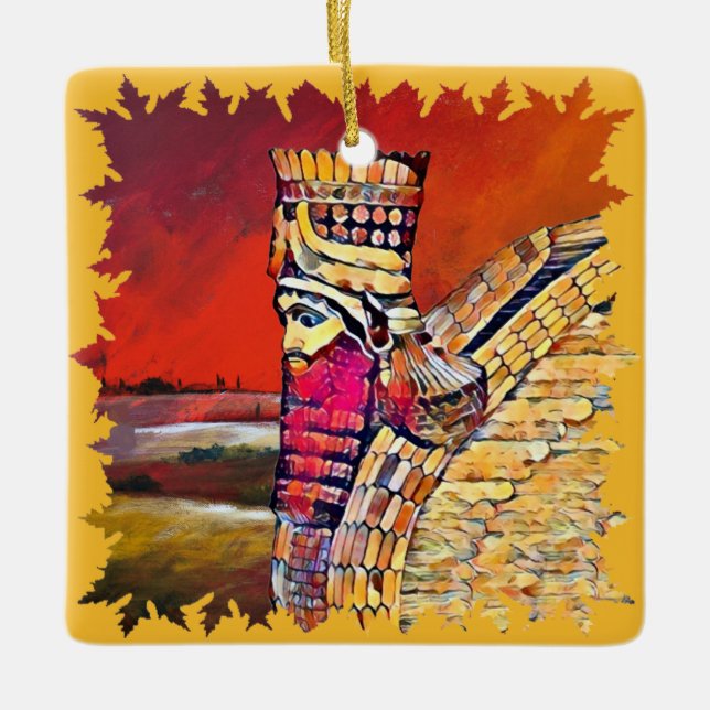 Assyrian Lamassu Ceramic Square Ornament (Framsida)