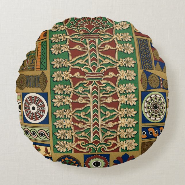 Assyrian Retro Mönster Rund Kudde (Framsidan)