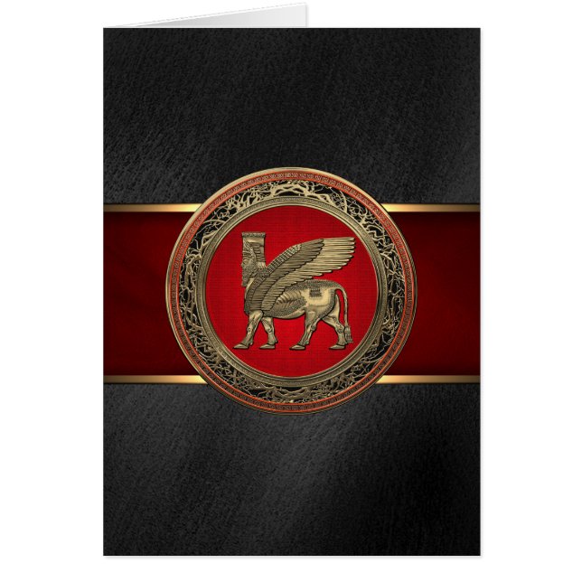 Assyrian Winged Bull - Guld Lamassu Hälsningskort (Framsidan)