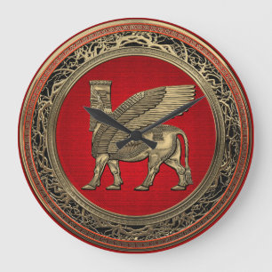 Assyrian Winged Bull - Guld Lamassu Stor Klocka