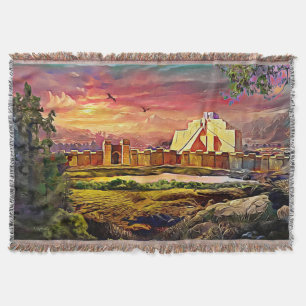 Assyrian ziggurat Cotton Throw Blanket Filt