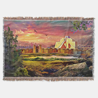 Assyrian ziggurat Cotton Throw Blanket Filt