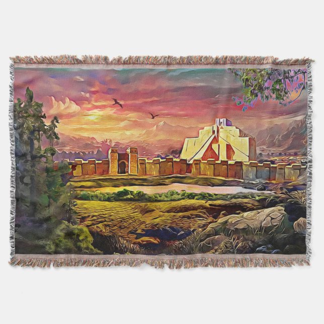 Assyrian ziggurat Cotton Throw Blanket Filt (Framsidan)