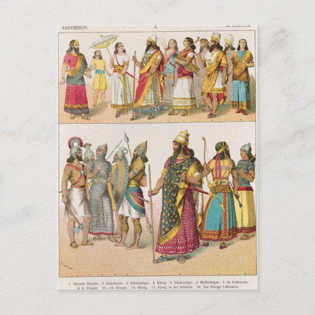 Assyriansk press, från Trachten der Voelker, 1864 Vykort (Framsida)