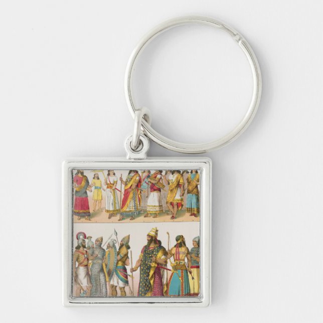 Assyrisk klänning, från "Trachten der Voelker", Fyrkantig Silverfärgad Nyckelring (Framsidan)