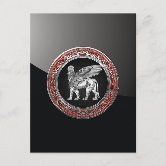 Assyriskt bevingat lejon - Silver Lamassu Vykort (Framsida)