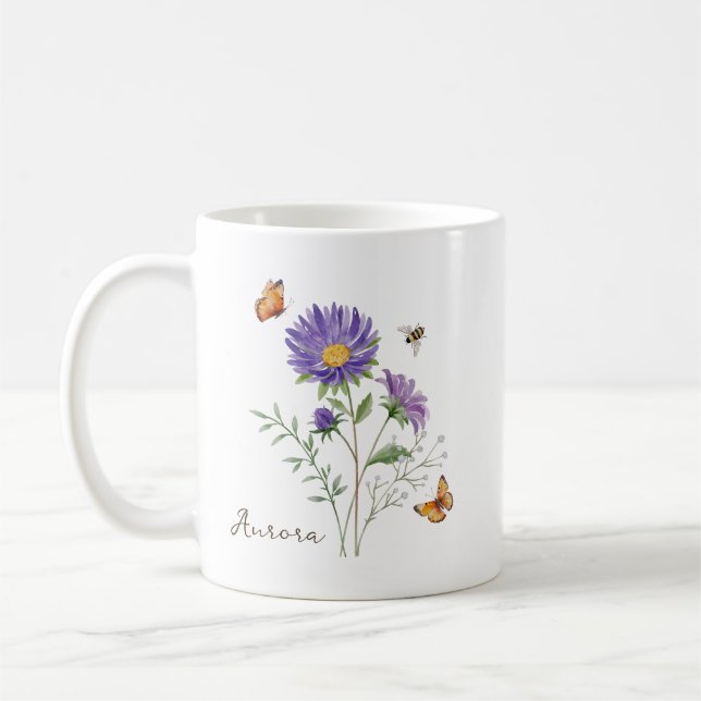 Aster Birth Month Flower Kaffemugg (Vänster)