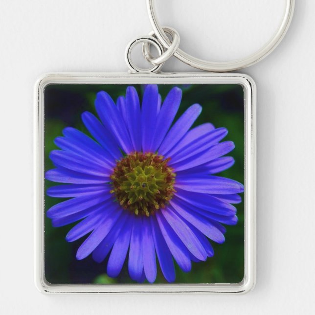ASTER FLOWER FYRKANTIG SILVERFÄRGAD NYCKELRING (Framsidan)