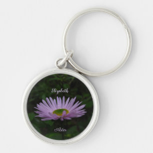 Aster Flower med Raindrops Personlig Photo Rund Silverfärgad Nyckelring
