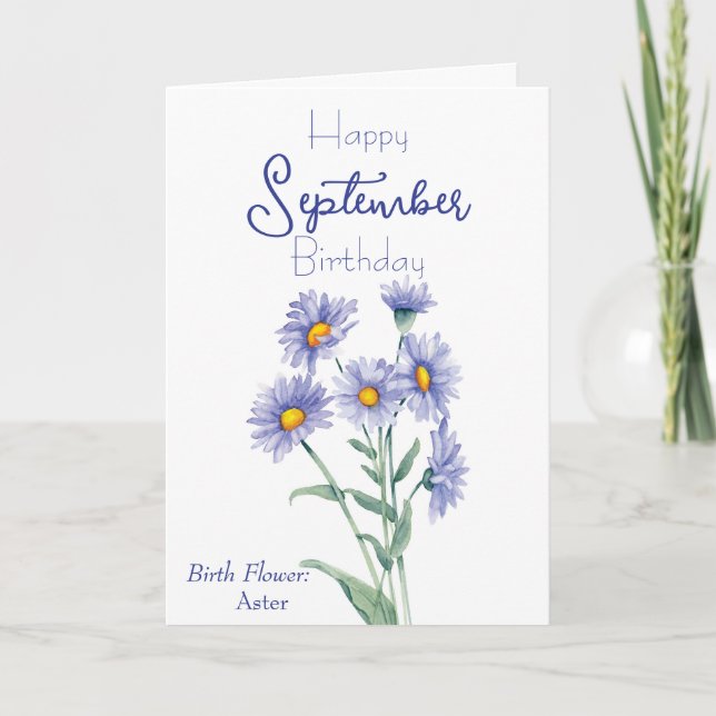 Aster September Birth Flower Birthday Kort (Framsida)
