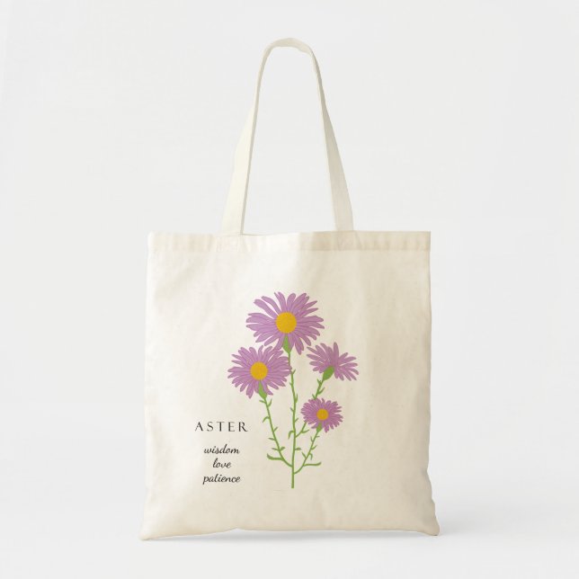 Aster September Birth Month Flower Bag Tygkasse (Framsidan)