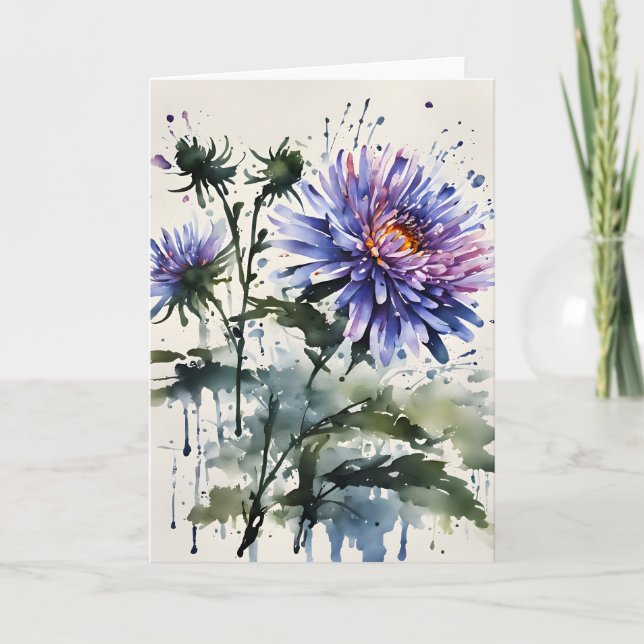 Aster - Watercolor flowers Kort (Framsida)