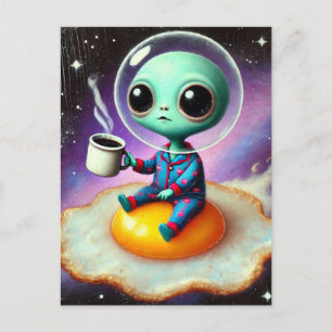 Asteril Alien Flyter ägg i rymden med kaffe Vykort