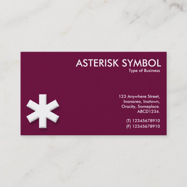 Asterisk Symbol - Deep Crimsom Maroon (663399) Visitkort (Framsida)