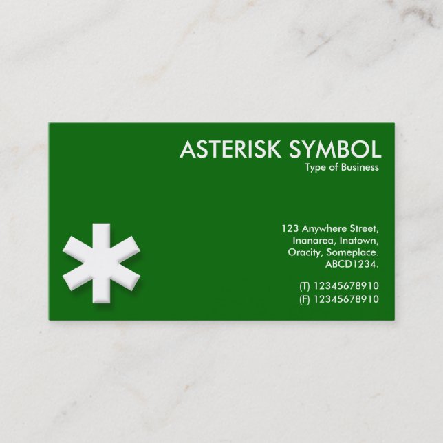 Asterisk Symbol - Gräsgrön (006600) Visitkort (Framsida)