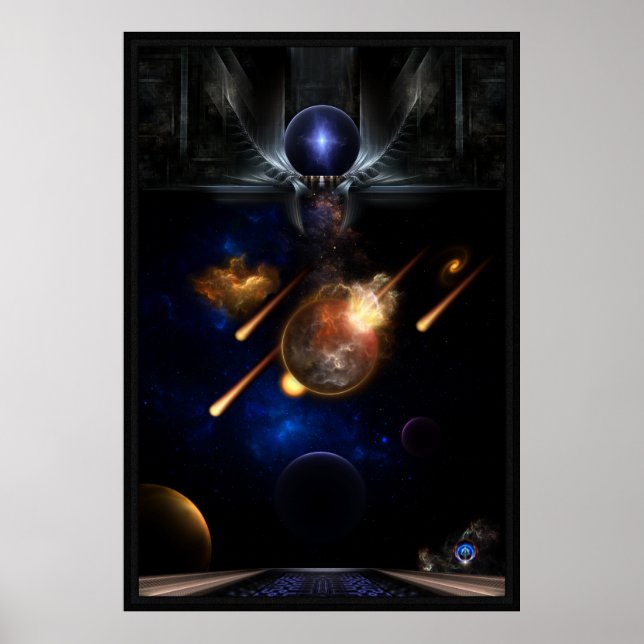 Asteroid Apokalypse Fractal Art Spacescape Poster (Framsidan)