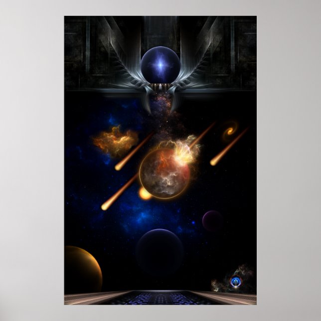 Asteroid Apokalypse Fractal Art Spacescape Poster (Framsidan)