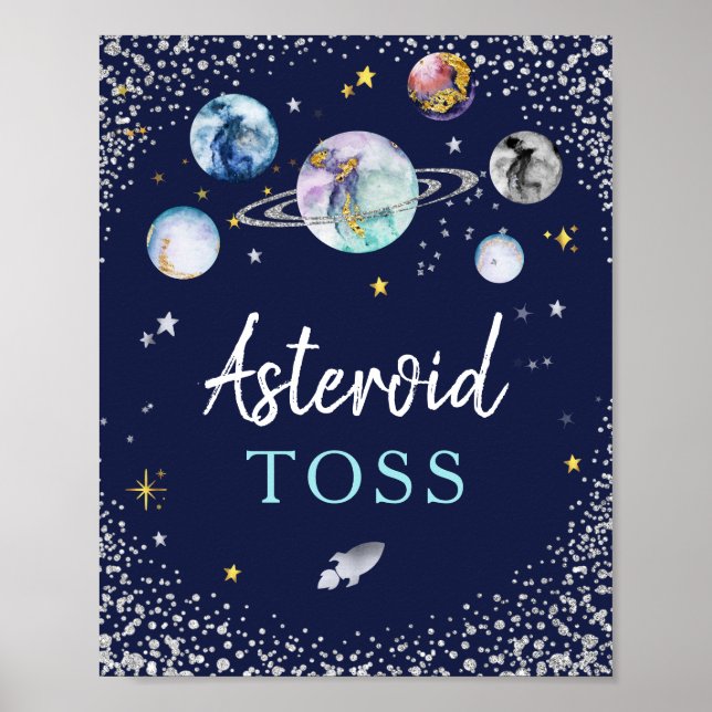 Asteroid Toss Space Galaxy Födelsedagsfest Poster (Framsidan)
