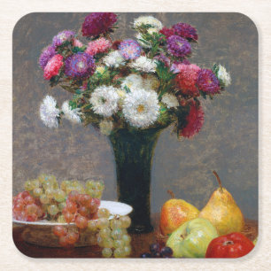Asters and Fruit, Henri Fantin-Latour Underlägg Papper Kvadrat