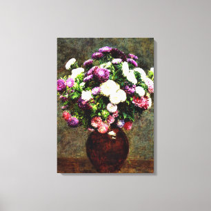 Asters in a Vas - Henri Fantin-Latour-målning Canvastryck
