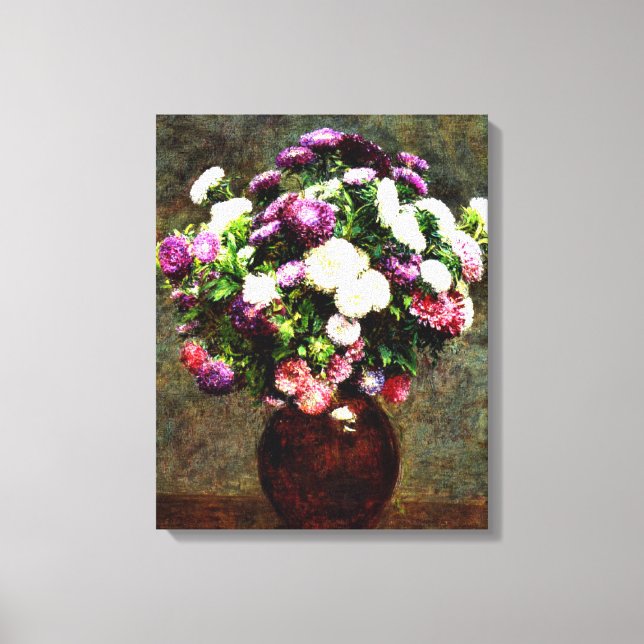 Asters in a Vas - Henri Fantin-Latour-målning Canvastryck (Framsida)