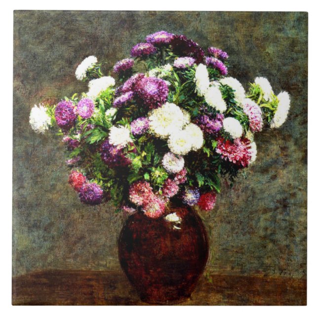 Asters in a Vas-Henri Fantin-Latour-målning Kakelplatta (Framsidan)