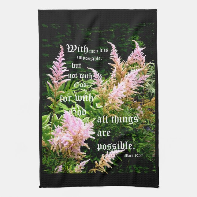 Astilbe med Mark 10:27 Kökshandduk (Vertikal)