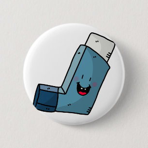 Astma Inhaler lycklig tecknad Knapp