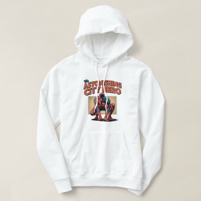 Astonishing City Hero Retro Comic Superhero T‑Shir Hoodie (Design framsida)