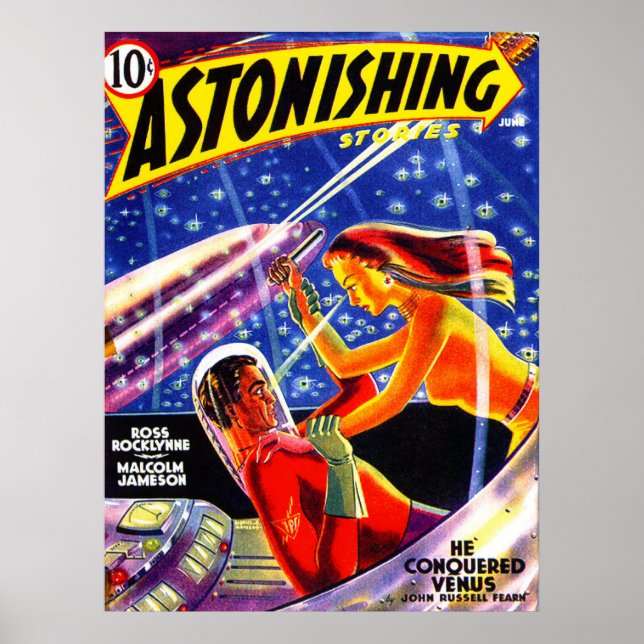 ASTONISHING STORIES Vintage Pulp Magazine Cover Poster (Framsidan)