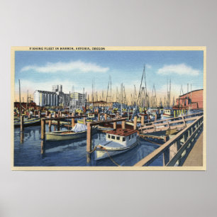 Astoria Oregon - fiskeflotta i hamn Poster