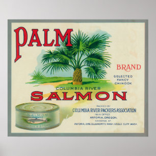 Astoria, Oregon - Handflatan Salmon Fodral-etikett Poster
