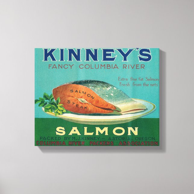 Astoria, Oregon - Kinneys Salmon Fodral-etikett Canvastryck (Framsida)