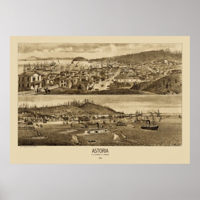 Astoria Oregon Panoramic Karta 1883 Poster (Framsidan)