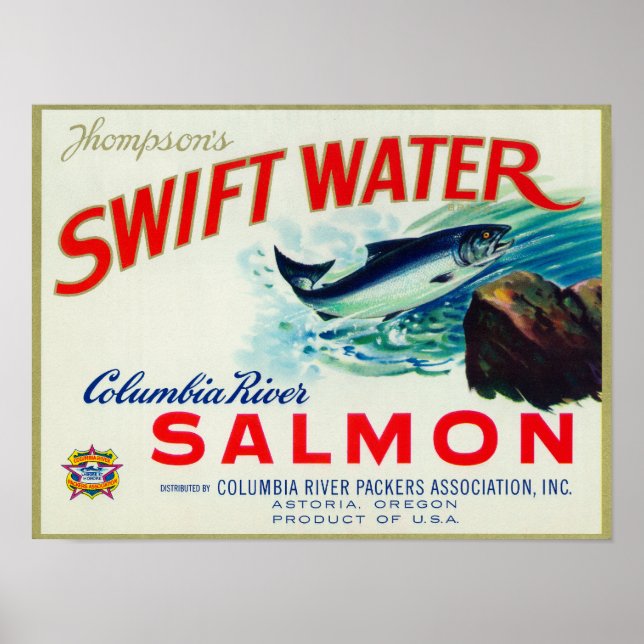Astoria, Oregon - Thompsons Swift Vatten Salmon Poster (Framsidan)